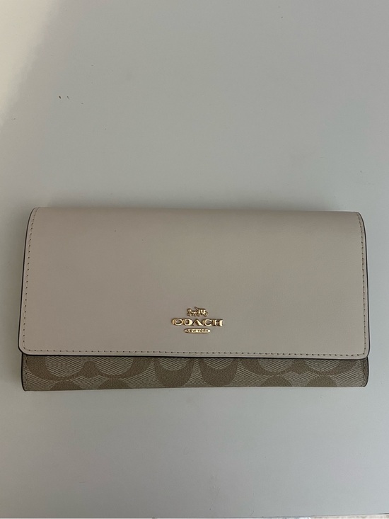 Coach Handbags - Coach Women's Leather Trifold Wallet in Tan & Cream Signature Canvas